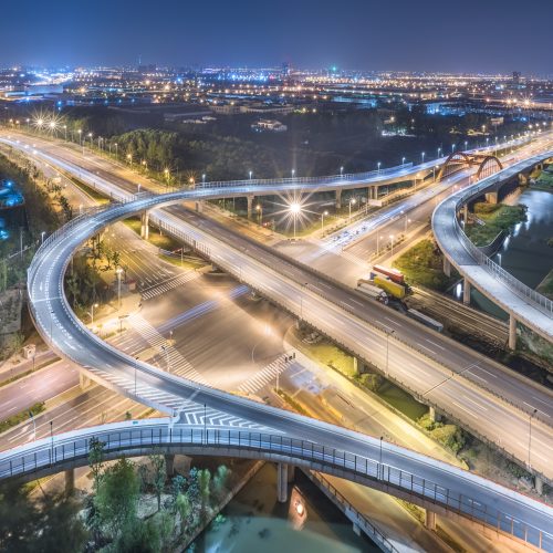 Aerial View of Shanghai overpass at Night